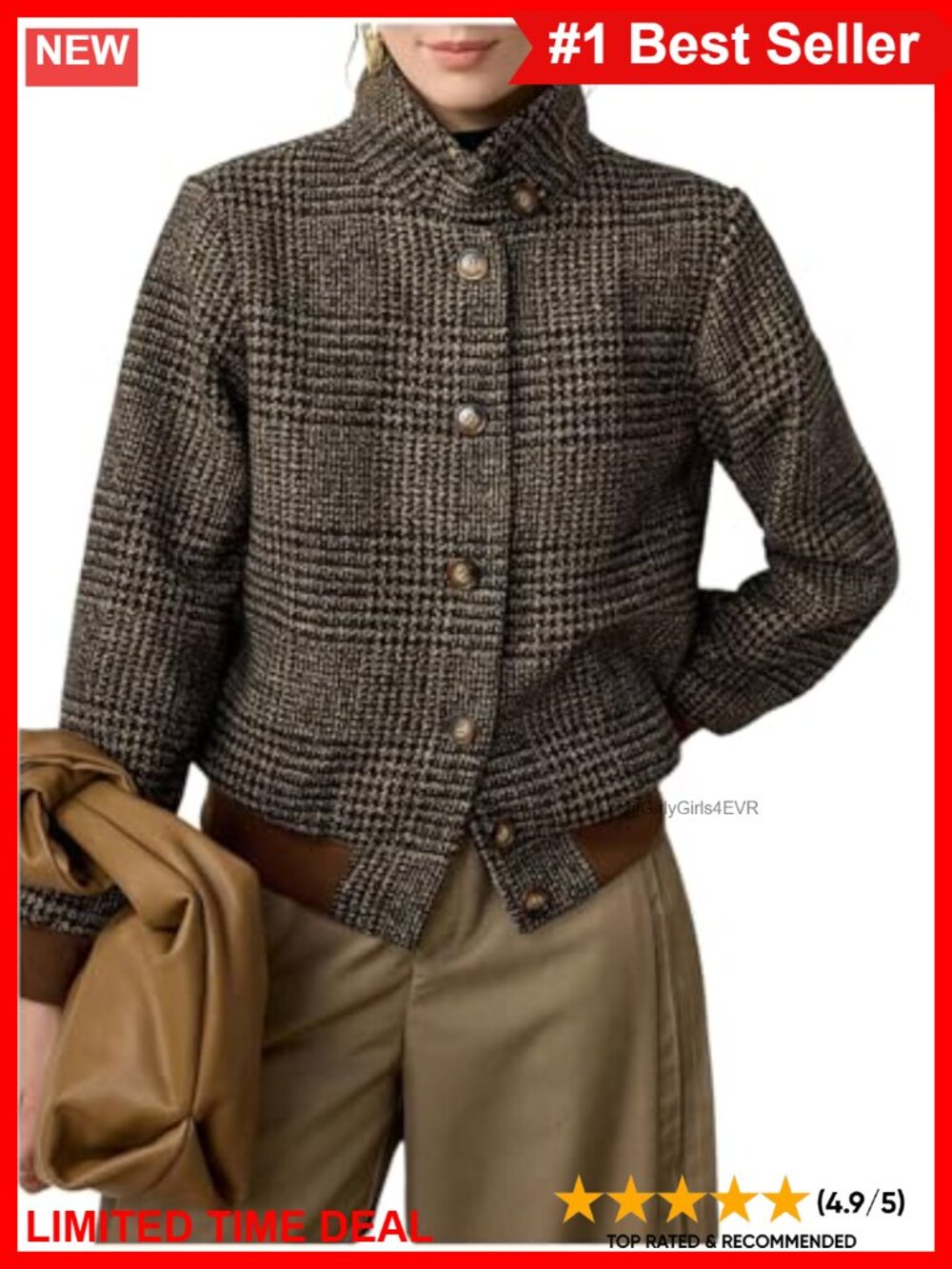Women's Elegant Plaid Button Down Blazer Casual Outerwear